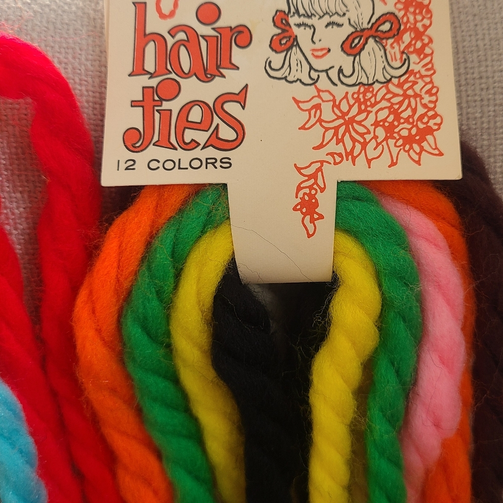 Yarn hair ties braided (from 1960's?or 70's) cluster original package some loose